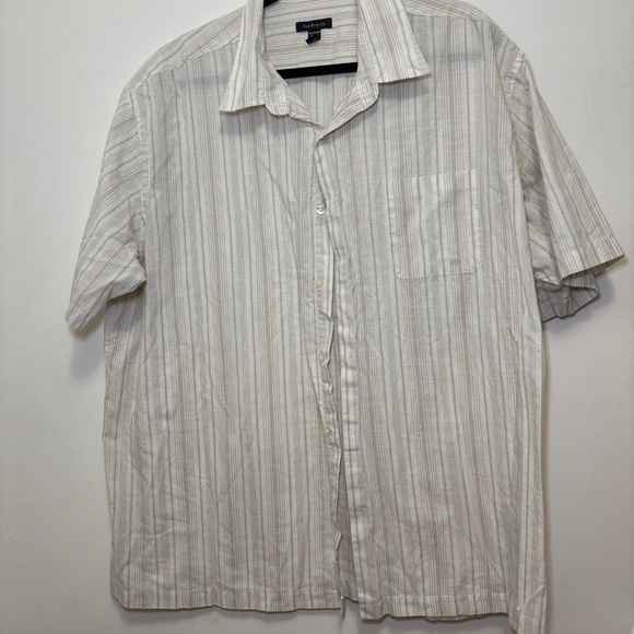 Van Huesen Men's Short Sleeve Button-Up Striped Shirt, Beige/White, Size XXL - Picture 1 of 4